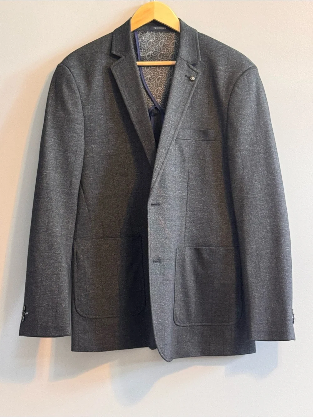 7 Diamonds Clayton Men’s Charcoal Plaid Blazer Sport Coat Large
